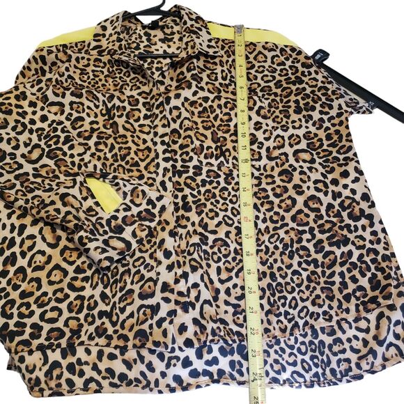 Topshop Leopard Animal Print Long Sleeve Shirt Women's SZ 6 Button Up Yellow Lin - Picture 4 of 7